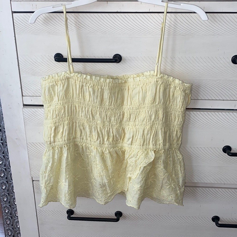 American eagle yellow eyelet skinny strap tank